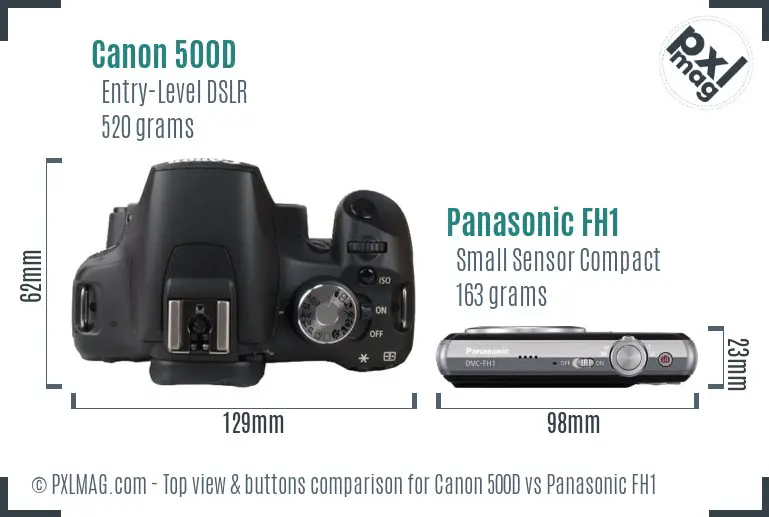 Canon 500D vs Panasonic FH1 top view buttons comparison