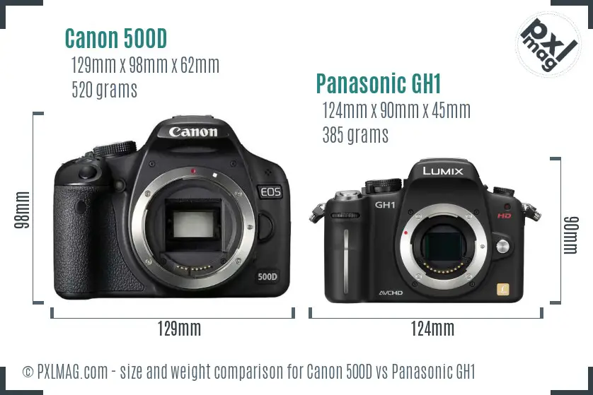 Canon 500D vs Panasonic GH1 size comparison