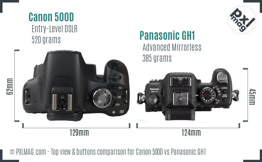 Canon 500D vs Panasonic GH1 top view buttons comparison