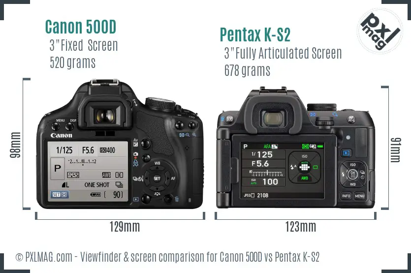 Canon 500D vs Pentax K-S2 Screen and Viewfinder comparison