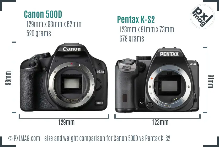 Canon 500D vs Pentax K-S2 size comparison