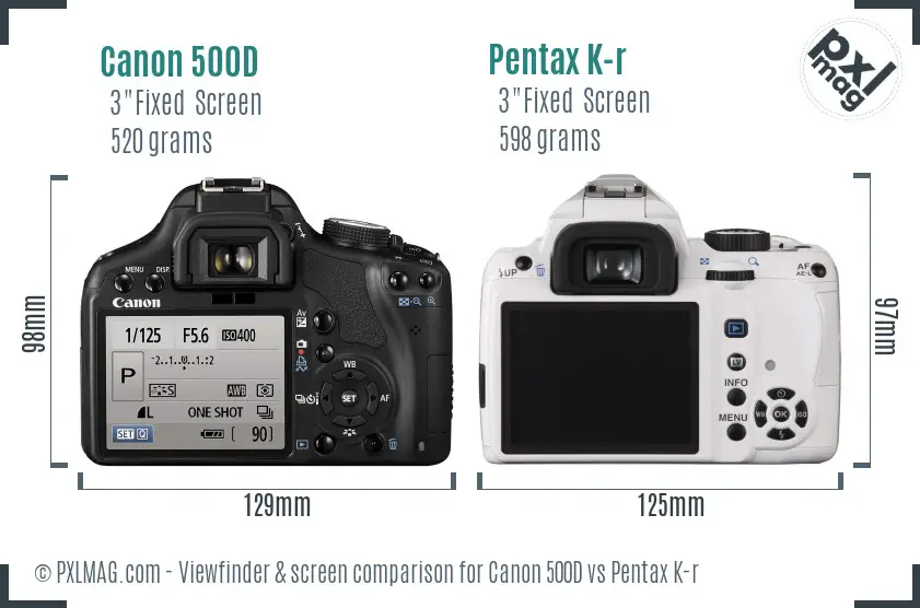 Canon 500D vs Pentax K-r Screen and Viewfinder comparison
