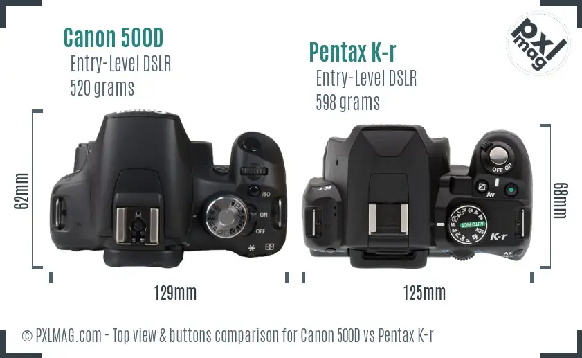 Canon 500D vs Pentax K-r top view buttons comparison