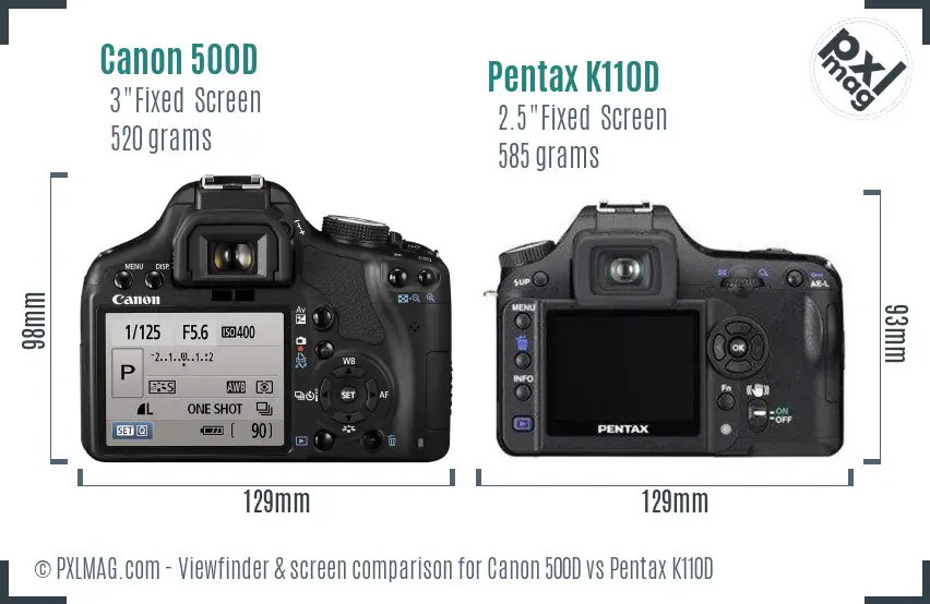 Canon 500D vs Pentax K110D Screen and Viewfinder comparison