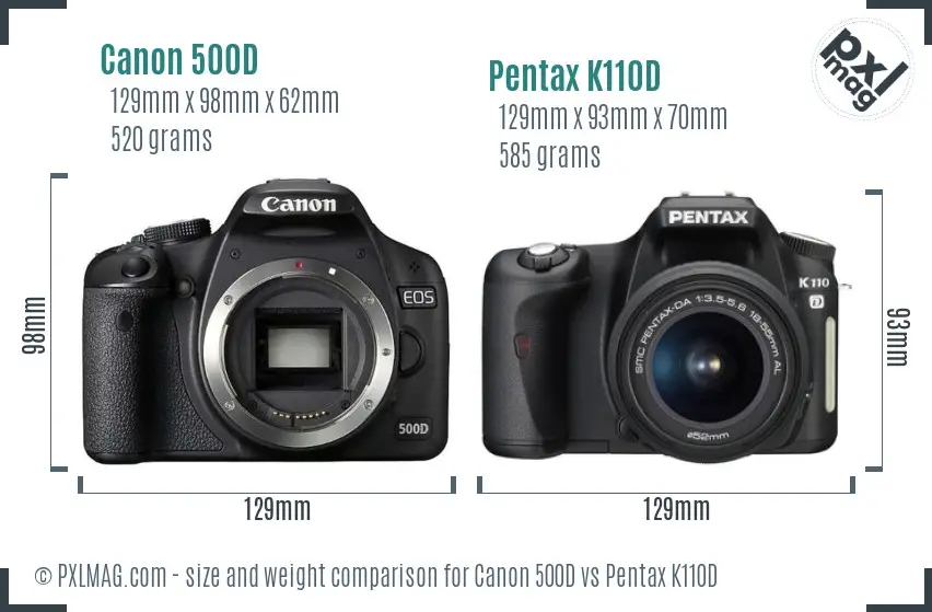 Canon 500D vs Pentax K110D size comparison