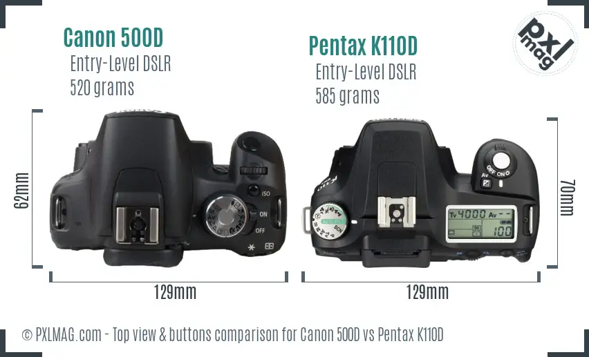 Canon 500D vs Pentax K110D top view buttons comparison