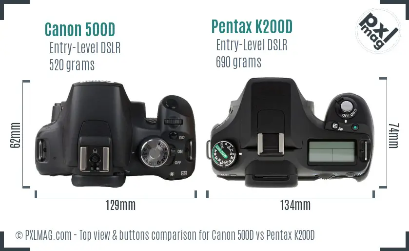 Canon 500D vs Pentax K200D top view buttons comparison