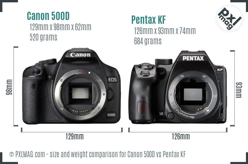 Canon 500D vs Pentax KF size comparison