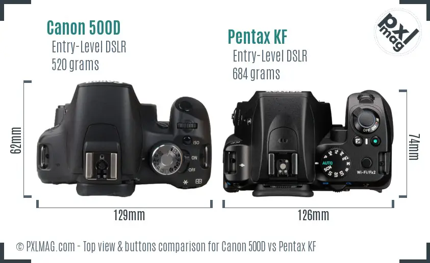 Canon 500D vs Pentax KF top view buttons comparison