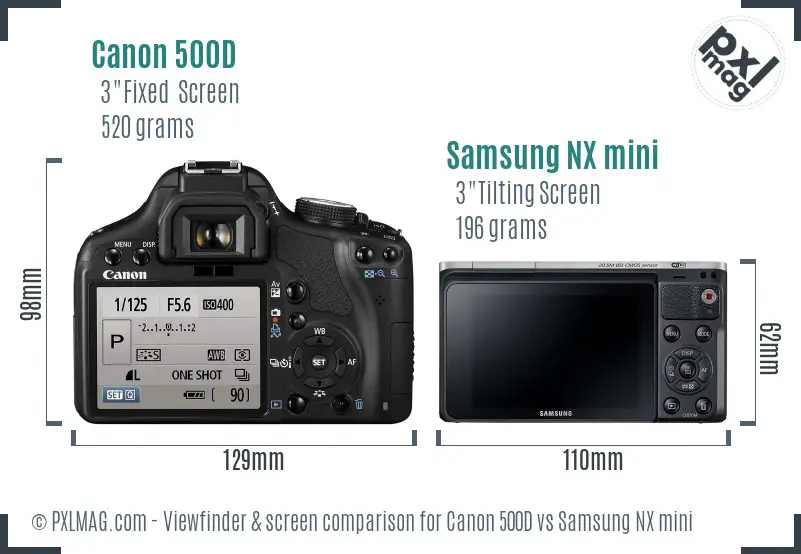 Canon 500D vs Samsung NX mini Screen and Viewfinder comparison