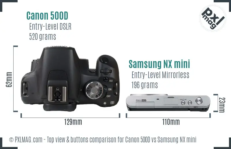Canon 500D vs Samsung NX mini top view buttons comparison