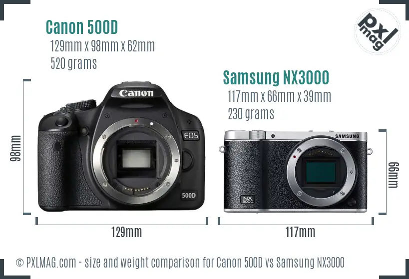 Canon 500D vs Samsung NX3000 size comparison Canon 500D vs Samsung NX3000 size comparison
