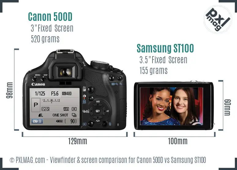 Canon 500D vs Samsung ST100 Screen and Viewfinder comparison