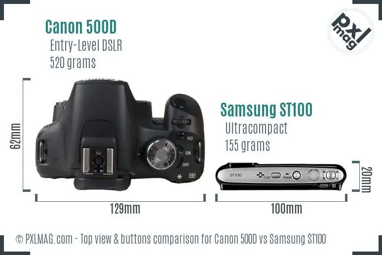 Canon 500D vs Samsung ST100 top view buttons comparison