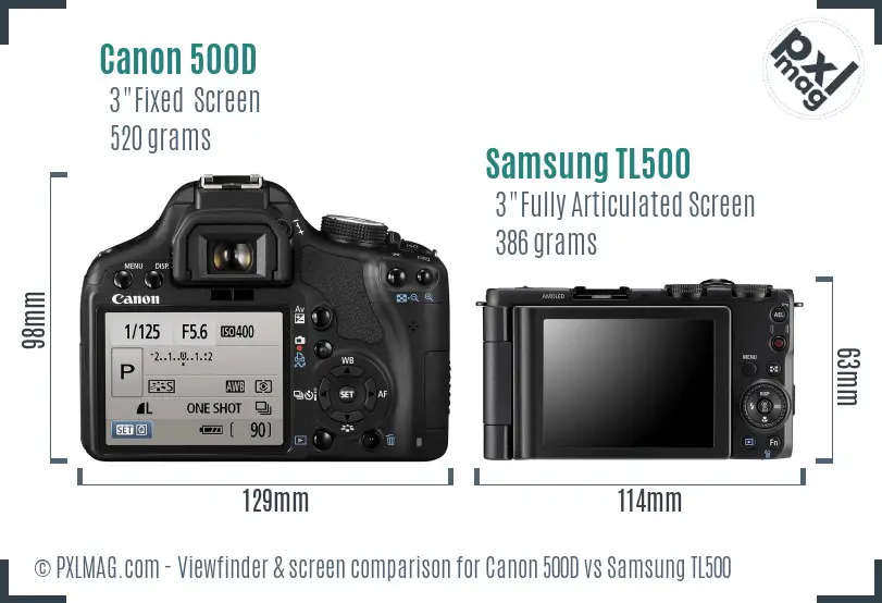 Canon 500D vs Samsung TL500 Screen and Viewfinder comparison