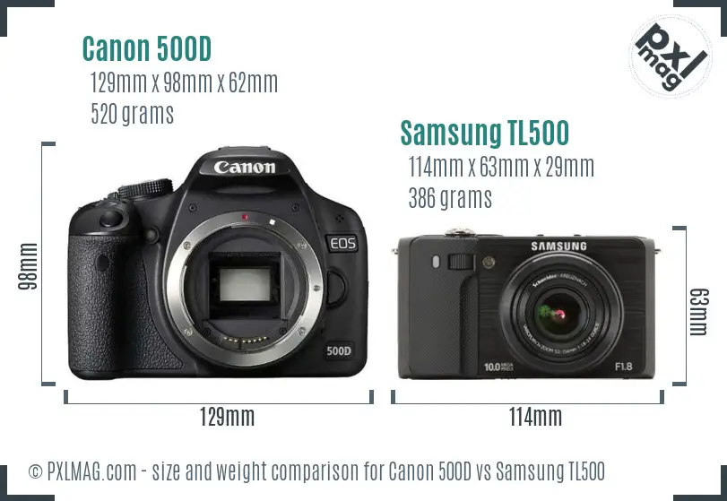Canon 500D vs Samsung TL500 size comparison