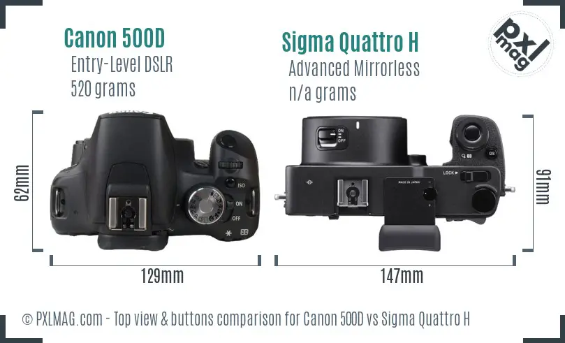 Canon 500D vs Sigma Quattro H top view buttons comparison