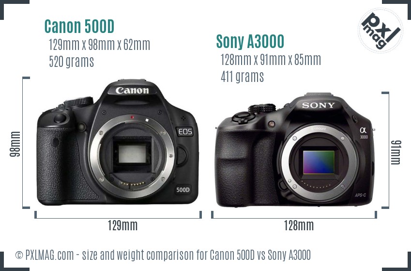 Canon 500D vs Sony A3000 size comparison
