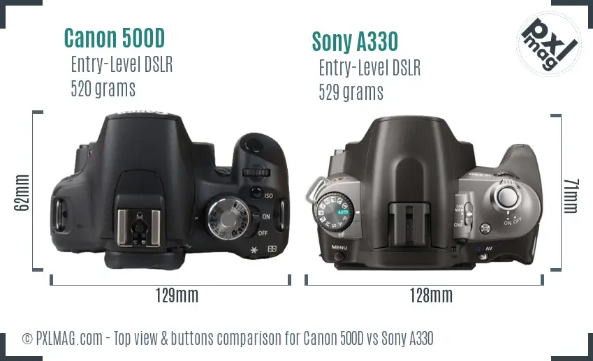 Canon 500D vs Sony A330 top view buttons comparison