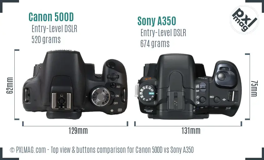 Canon 500D vs Sony A350 top view buttons comparison