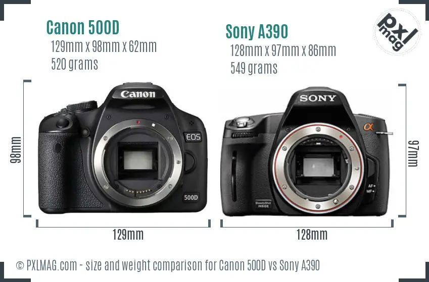 Canon 500D vs Sony A390 size comparison