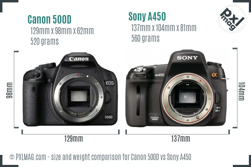 Canon 500D vs Sony A450 size comparison
