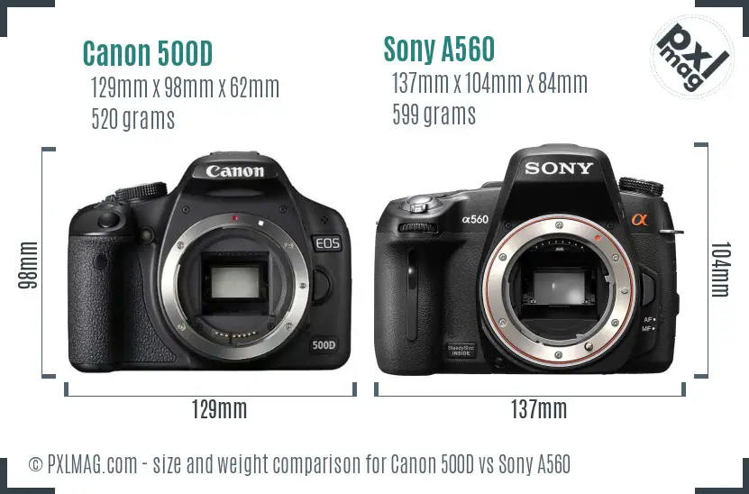 Canon 500D vs Sony A560 size comparison