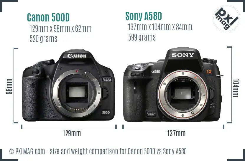 Canon 500D vs Sony A580 size comparison
