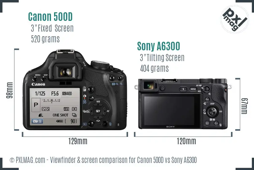 Canon 500D vs Sony A6300 Screen and Viewfinder comparison