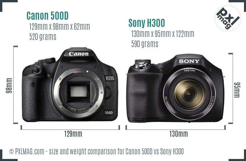 Canon 500D vs Sony H300 size comparison