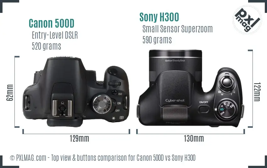Canon 500D vs Sony H300 top view buttons comparison