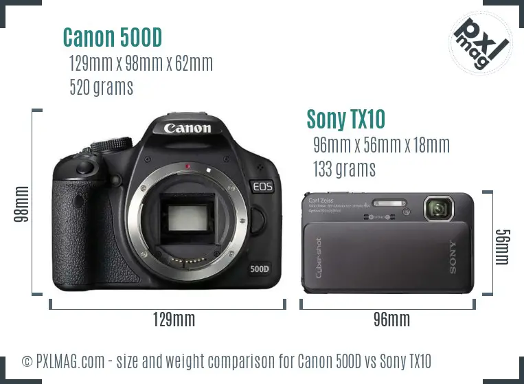 Canon 500D vs Sony TX10 size comparison
