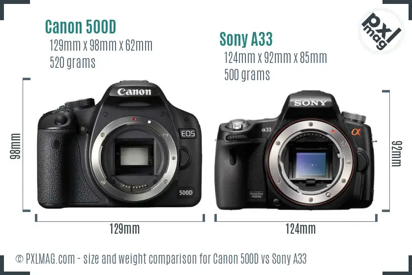 Canon 500D vs Sony A33 size comparison