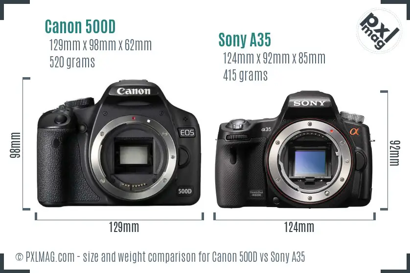 Canon 500D vs Sony A35 size comparison