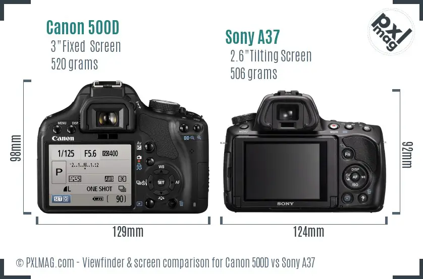 Canon 500D vs Sony A37 Screen and Viewfinder comparison