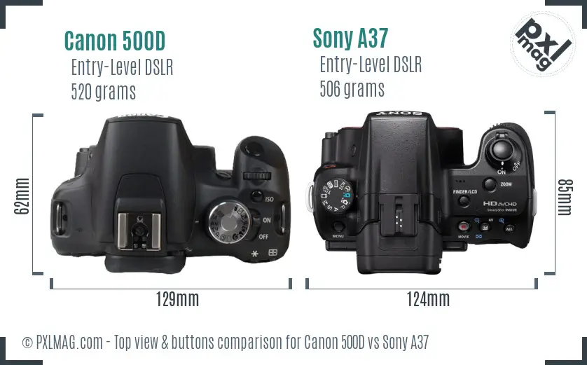 Canon 500D vs Sony A37 top view buttons comparison Canon 500D vs Sony A37 top view buttons comparison