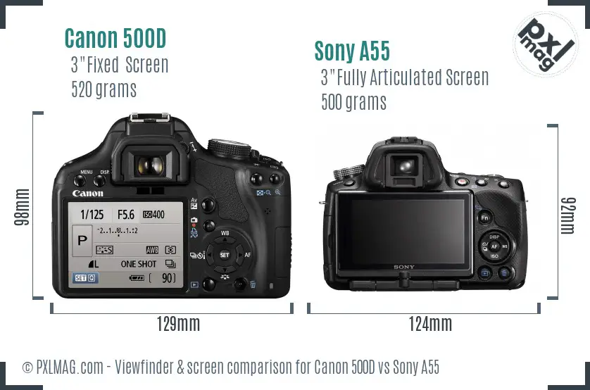 Canon 500D vs Sony A55 Screen and Viewfinder comparison