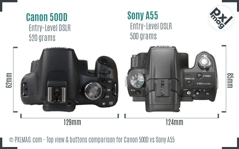 Canon 500D vs Sony A55 top view buttons comparison