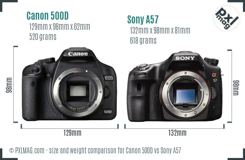 Canon 500D vs Sony A57 size comparison