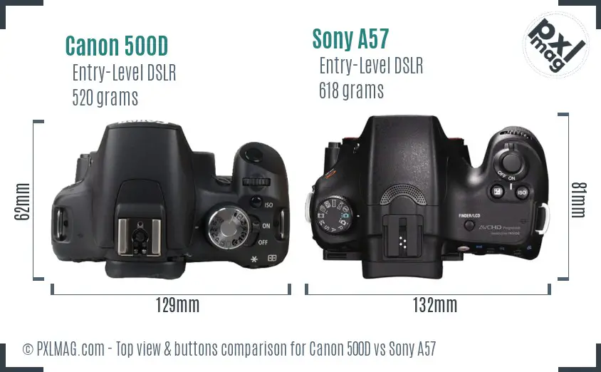 Canon 500D vs Sony A57 top view buttons comparison
