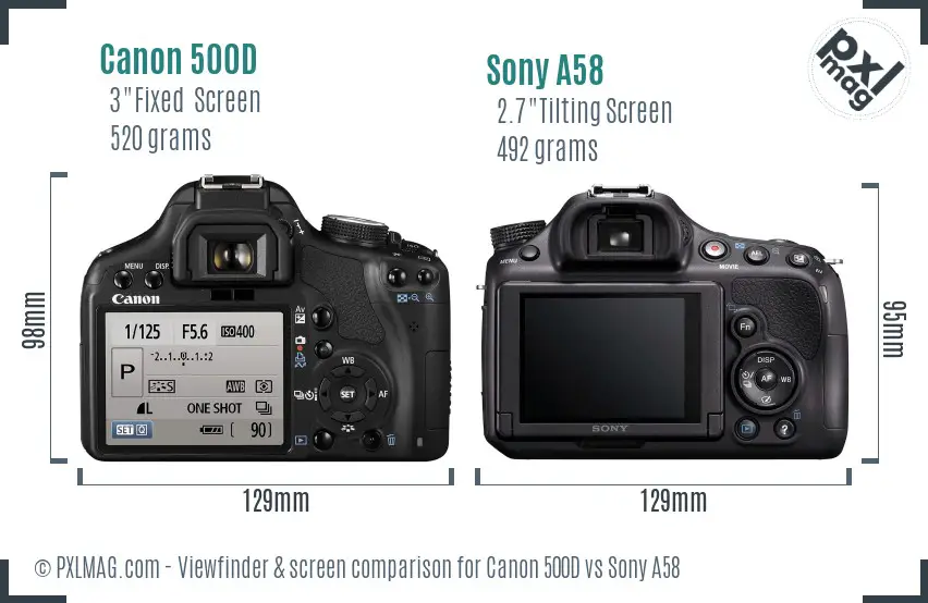 Canon 500D vs Sony A58 Screen and Viewfinder comparison