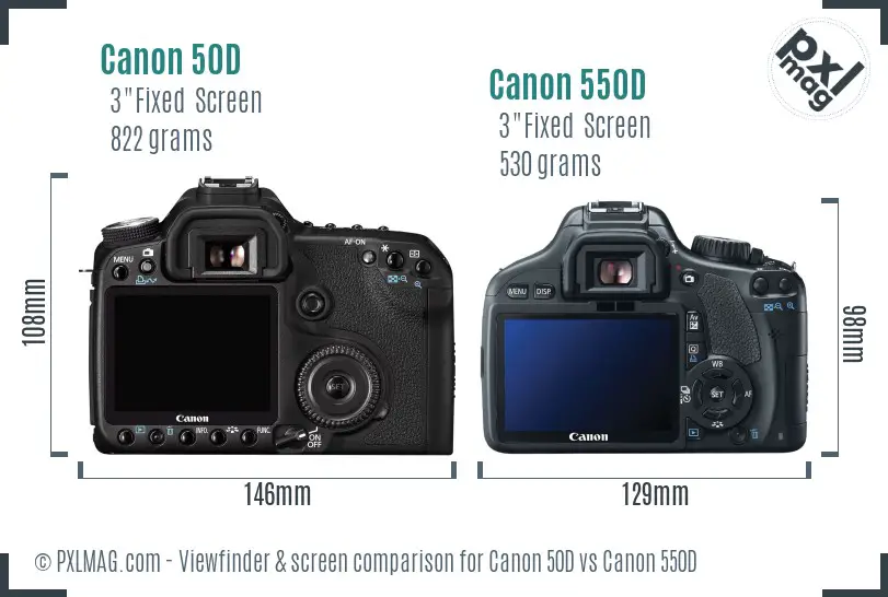 Canon 50D vs Canon 550D Screen and Viewfinder comparison Canon 50D vs Canon 550D Screen and Viewfinder comparison