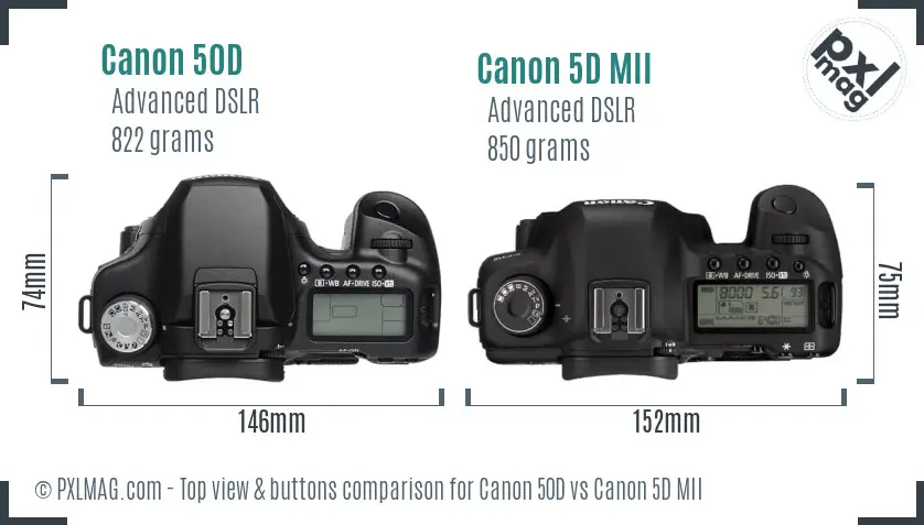 Canon 50D vs Canon 5D MII top view buttons comparison