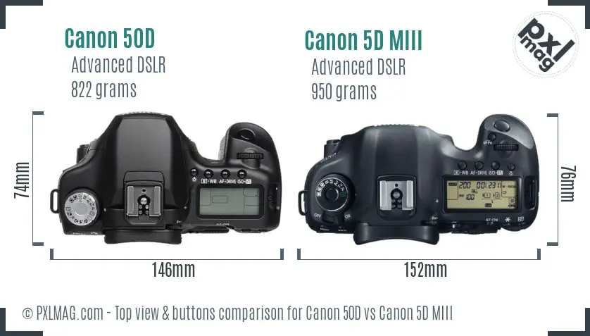 Canon 50D vs Canon 5D MIII top view buttons comparison