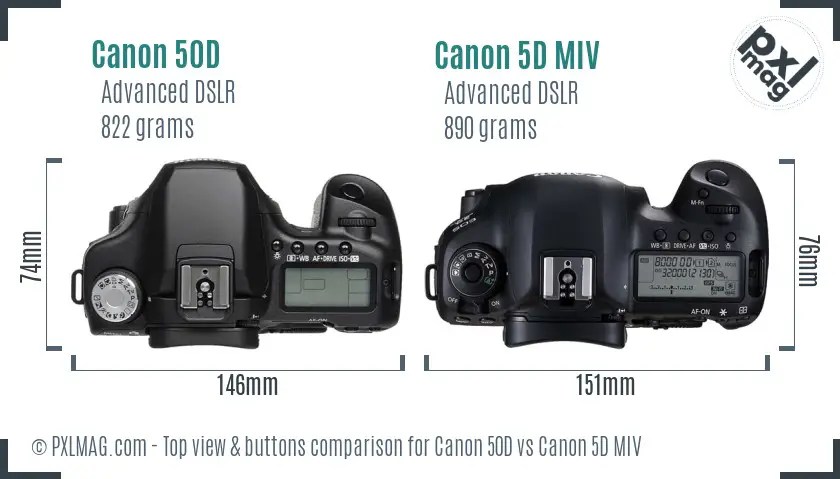 Canon 50D vs Canon 5D MIV top view buttons comparison
