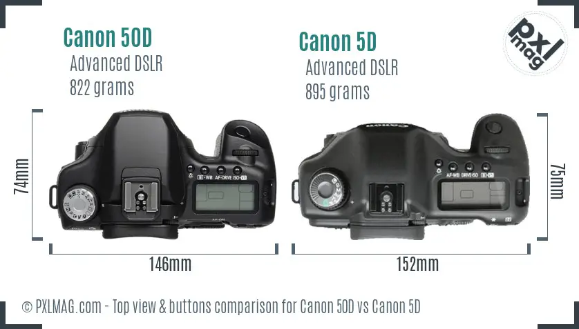Canon 50D vs Canon 5D top view buttons comparison