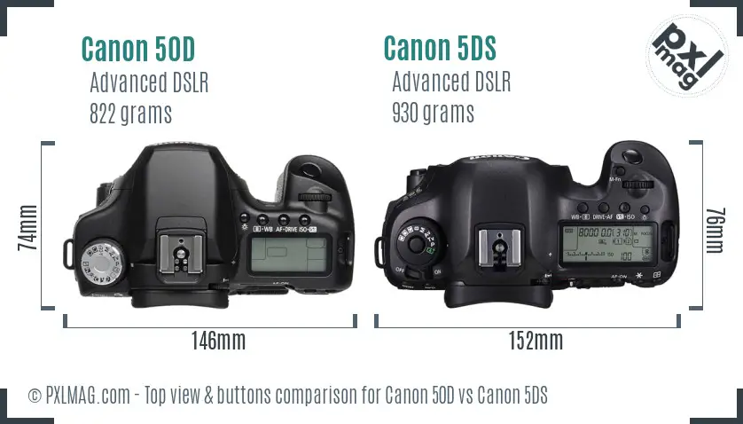 Canon 50D vs Canon 5DS top view buttons comparison