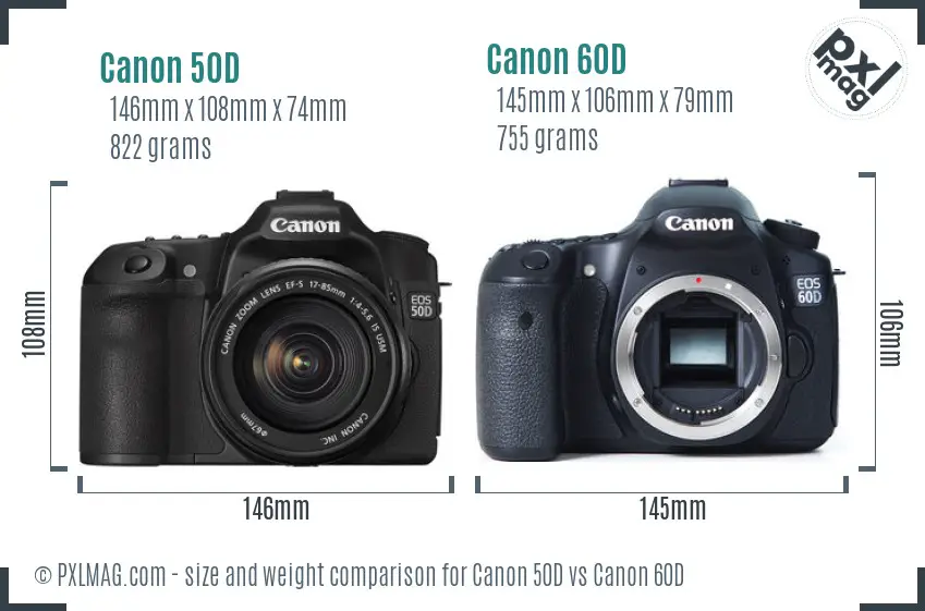 Canon 50D vs Canon 60D size comparison