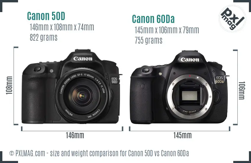 Canon 50D vs Canon 60Da size comparison