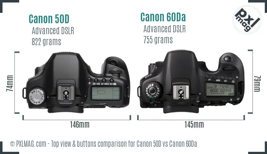 Canon 50D vs Canon 60Da top view buttons comparison